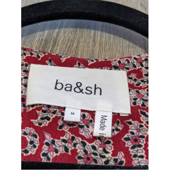 BA@SH Dress Womens Medium Red Floral Print 3/4 Rouched Sleeve V Neck Sheath - Picture 5 of 11